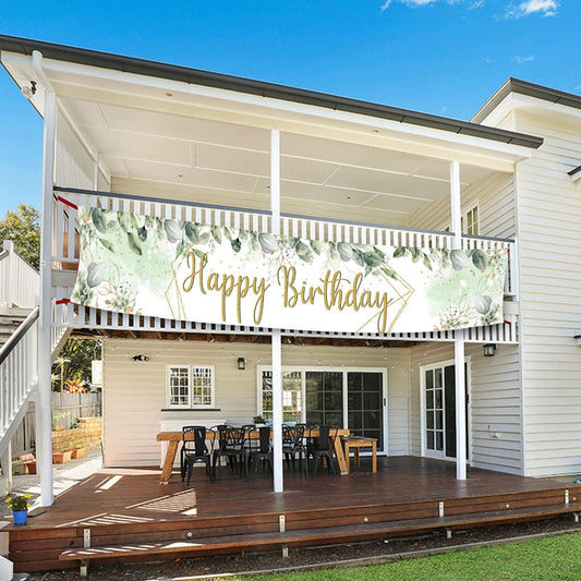 VOUORON Happy Birthday Banner 118in x 20in Greenery Succulent Eucalyptus
