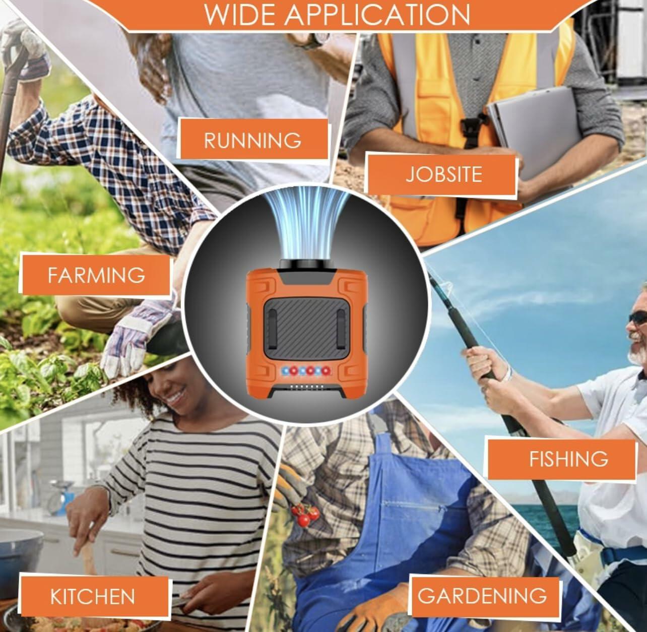 Generic AMKEN Waist Fan Clip-On Portable Cooling Fan 10000mAh LED Orange/Black