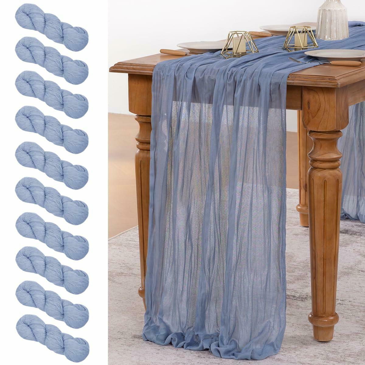 [Like New] MLMW 10 Pack Dusty Blue Cheesecloth Table Runner 160in Boho Gauze Rustic