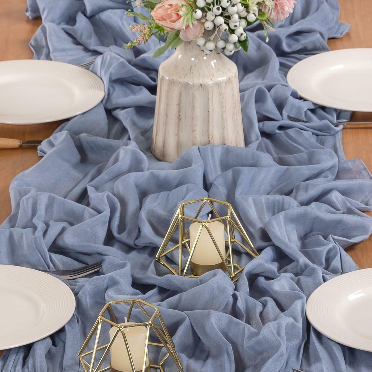 [Like New] MLMW 10 Pack Dusty Blue Cheesecloth Table Runner 160in Boho Gauze Rustic