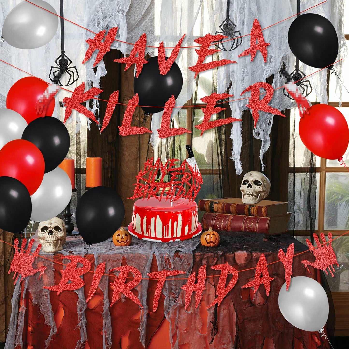 LeeSky Red Have A Killer Birthday Banner Halloween Horror Party Decoration