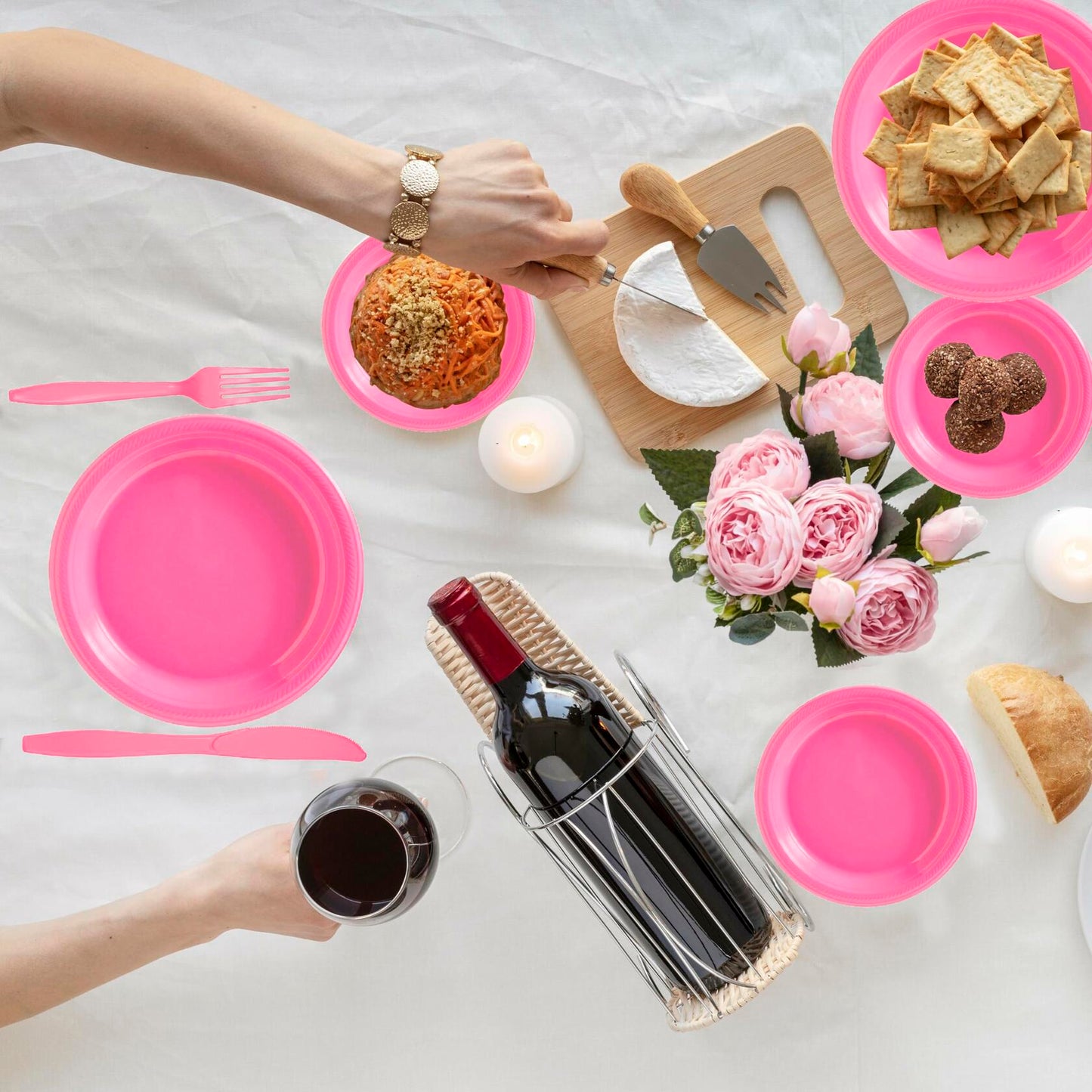 Suertestarry 102 Pcs Party Plates Napkins Set Rose Pink for 20 People