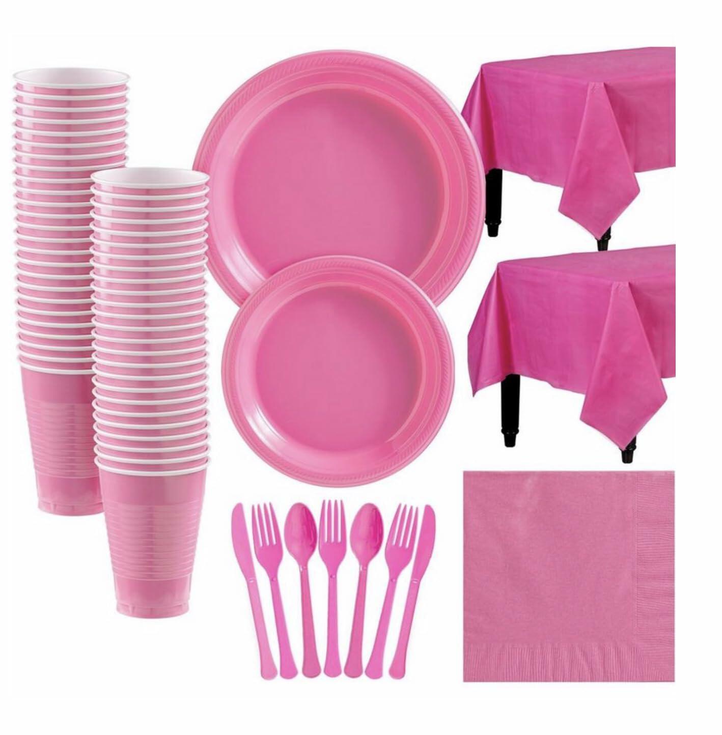 Suertestarry 102 Pcs Party Plates Napkins Set Rose Pink for 20 People