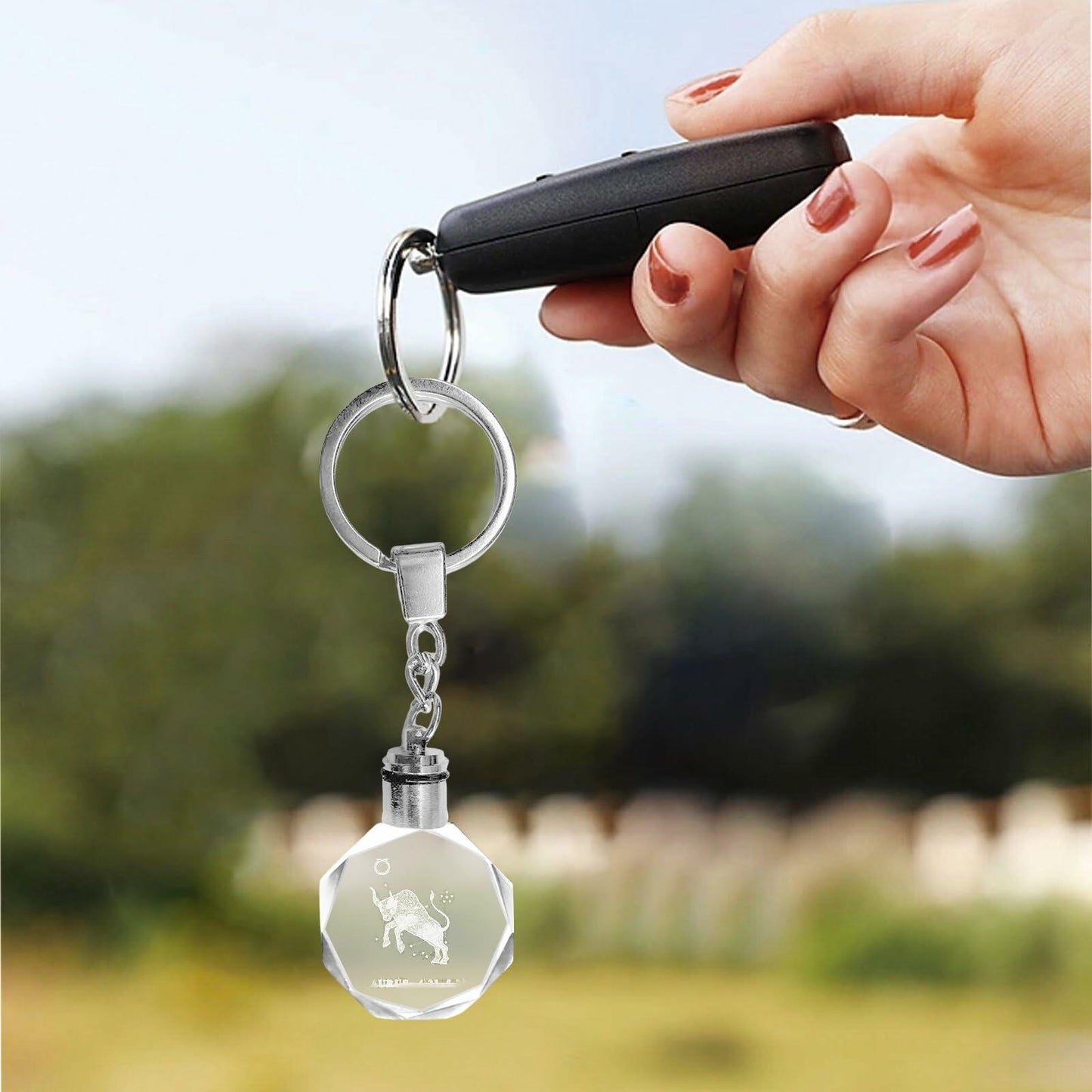 Artmosphere Taurus Zodiac Crystal LED Keychain Color Changing Transparent