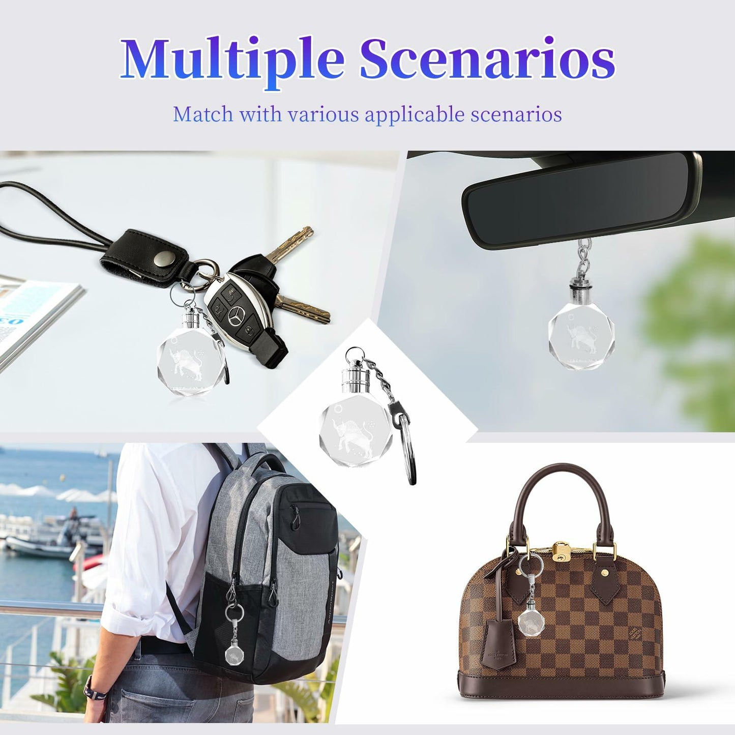 Artmosphere Taurus Zodiac Crystal LED Keychain Color Changing Transparent