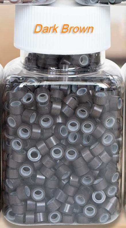coloryoung 1000pcs 5mm Silicone Lined Micro Beads Hair Extensions Dark Brown
