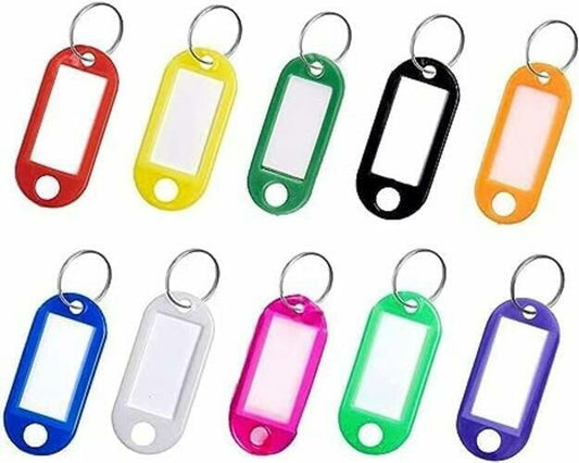 Pack of 10 Plastic Key Tags with Labels Key Fobs Split Rings 10 Colors