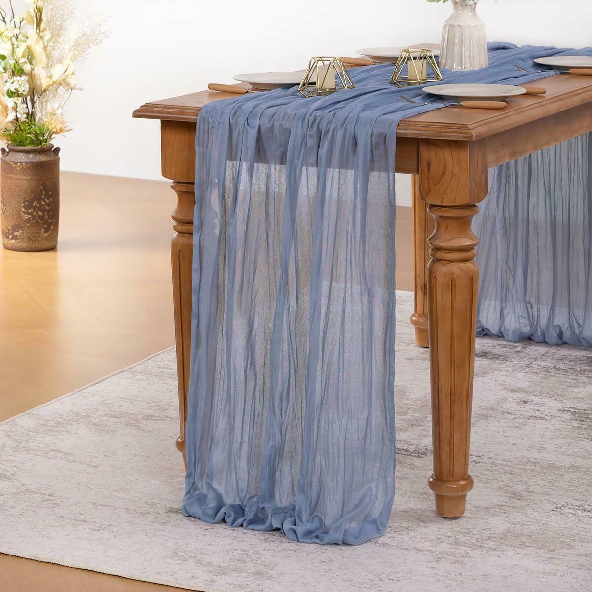 [Like New] MLMW 10 Pack Dusty Blue Cheesecloth Table Runner 160in Boho Gauze Rustic