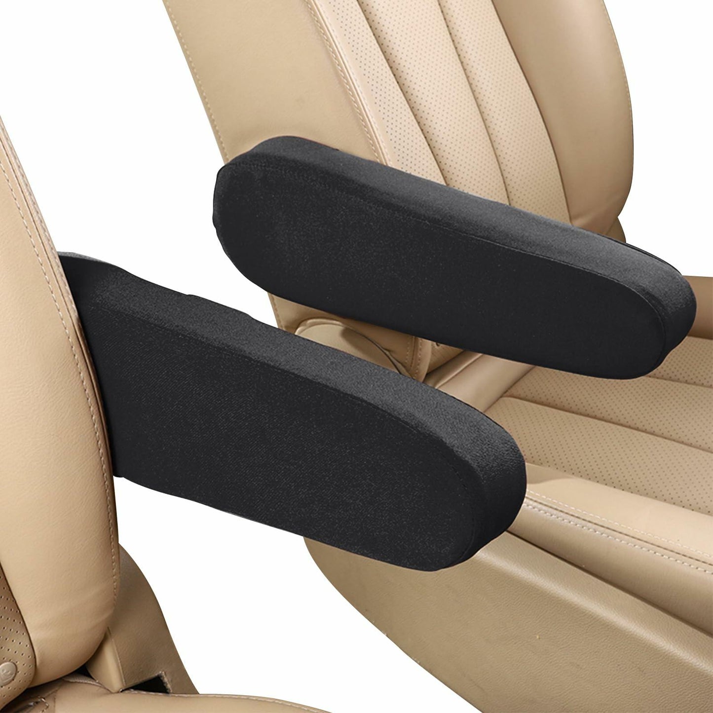 4uni Car Front Seat Armrest Covers Elastic Fabric Universal Fit Black 2 PCS
