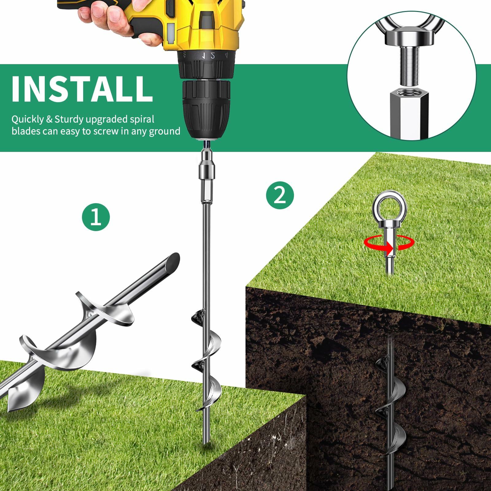 Phopich Ground Anchors 15" Spiral Heavy Duty Earth Anchors with Straps 8 Pack