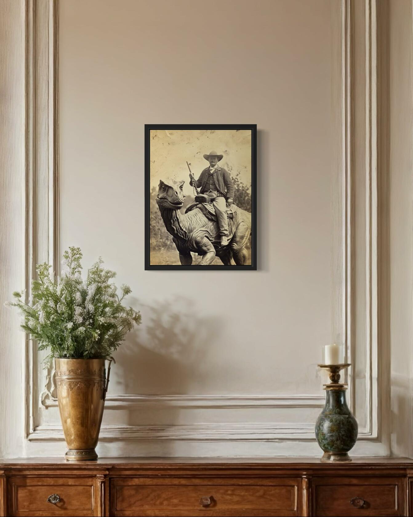 HomeArtPrint Dinosaur Cowboy Wall Art Poster Print 8x10 Inches Unframed
