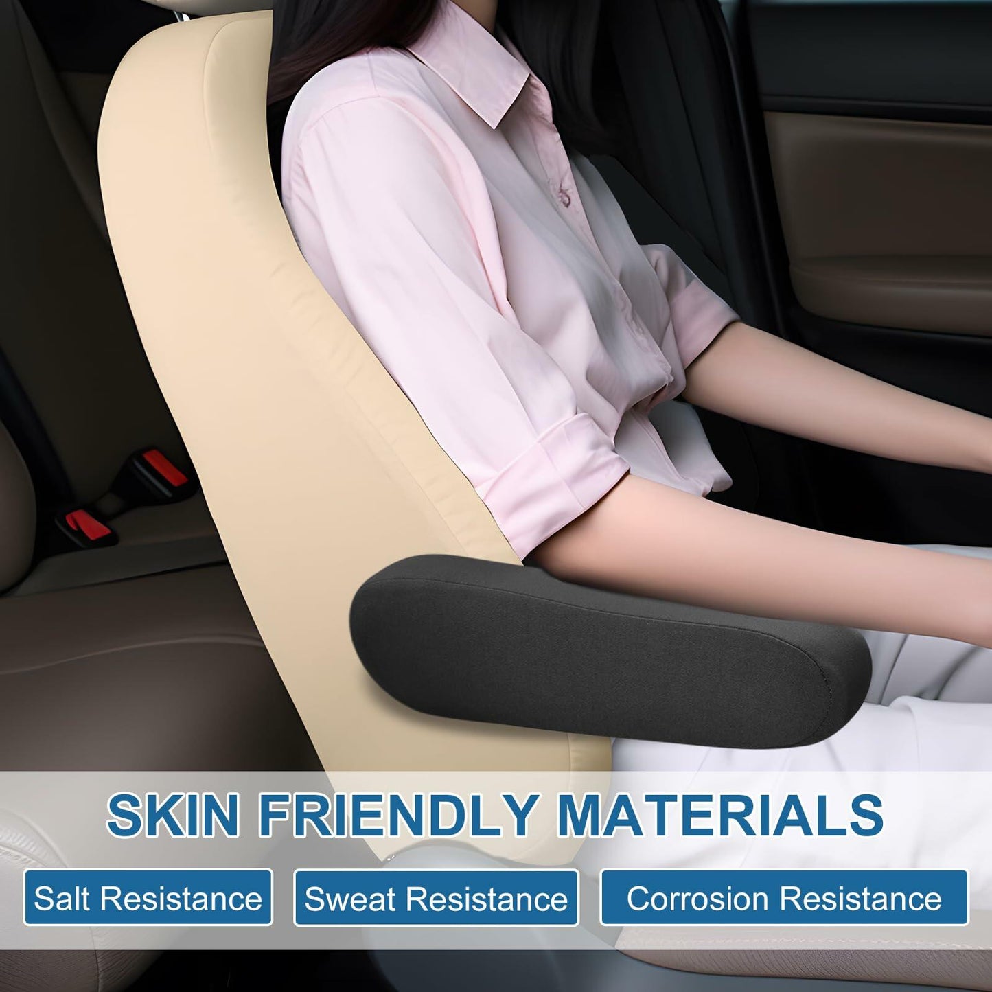 4uni Car Front Seat Armrest Covers Elastic Fabric Universal Fit Black 2 PCS