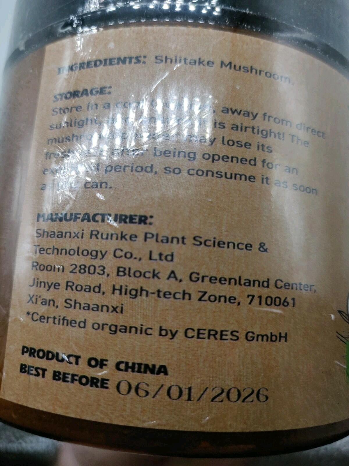 BestBy06/26 BestBy Organic Shiitake Mushroom Powder 7oz GMO Free Filler Free