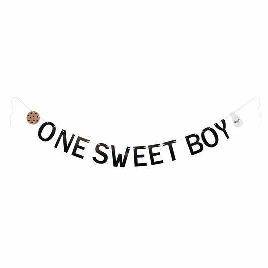 Lotoo One Sweet Boy Birthday Banner Milk Cookies Cardstock Partydcr01-1