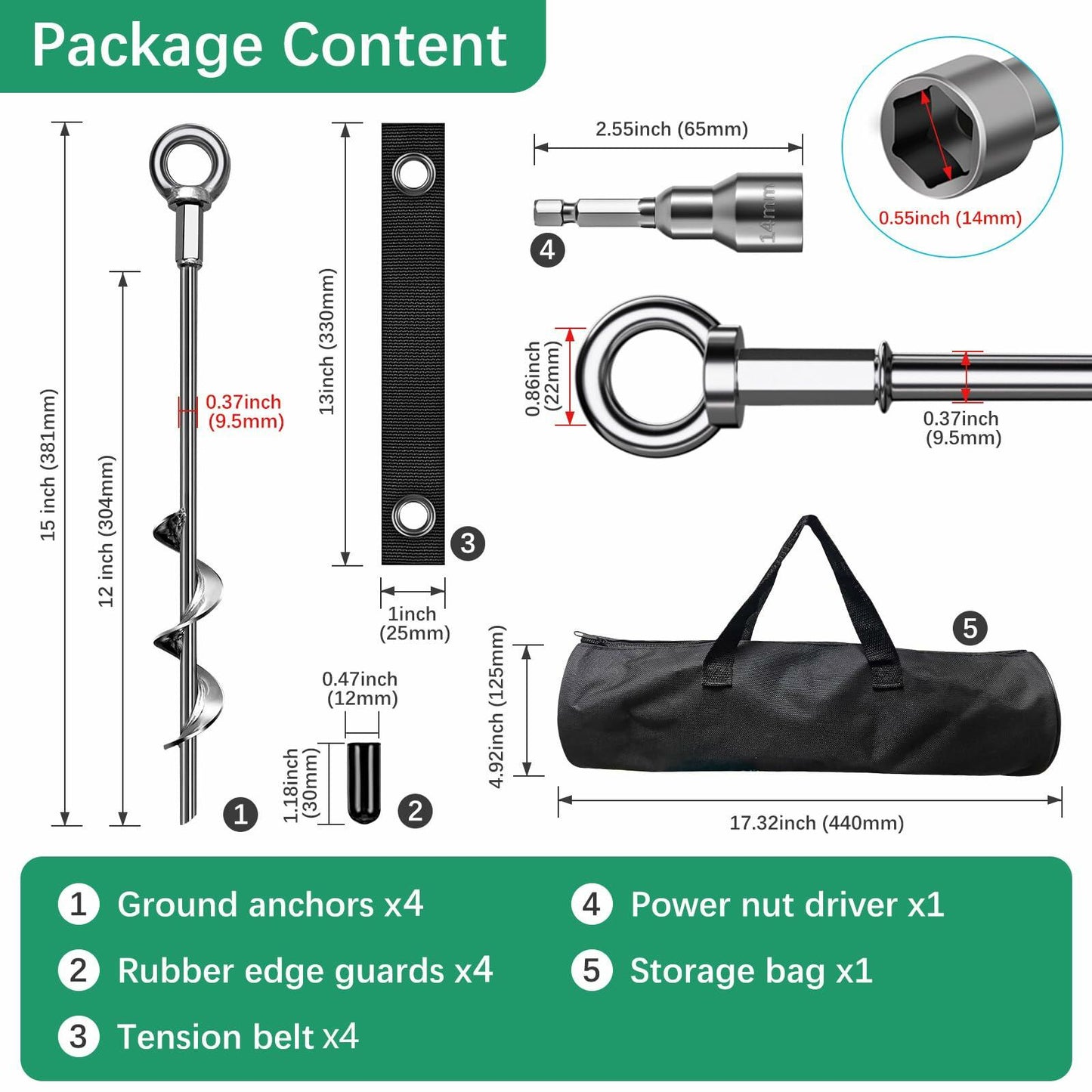 Phopich Ground Anchors 15" Spiral Heavy Duty Earth Anchors with Straps 8 Pack