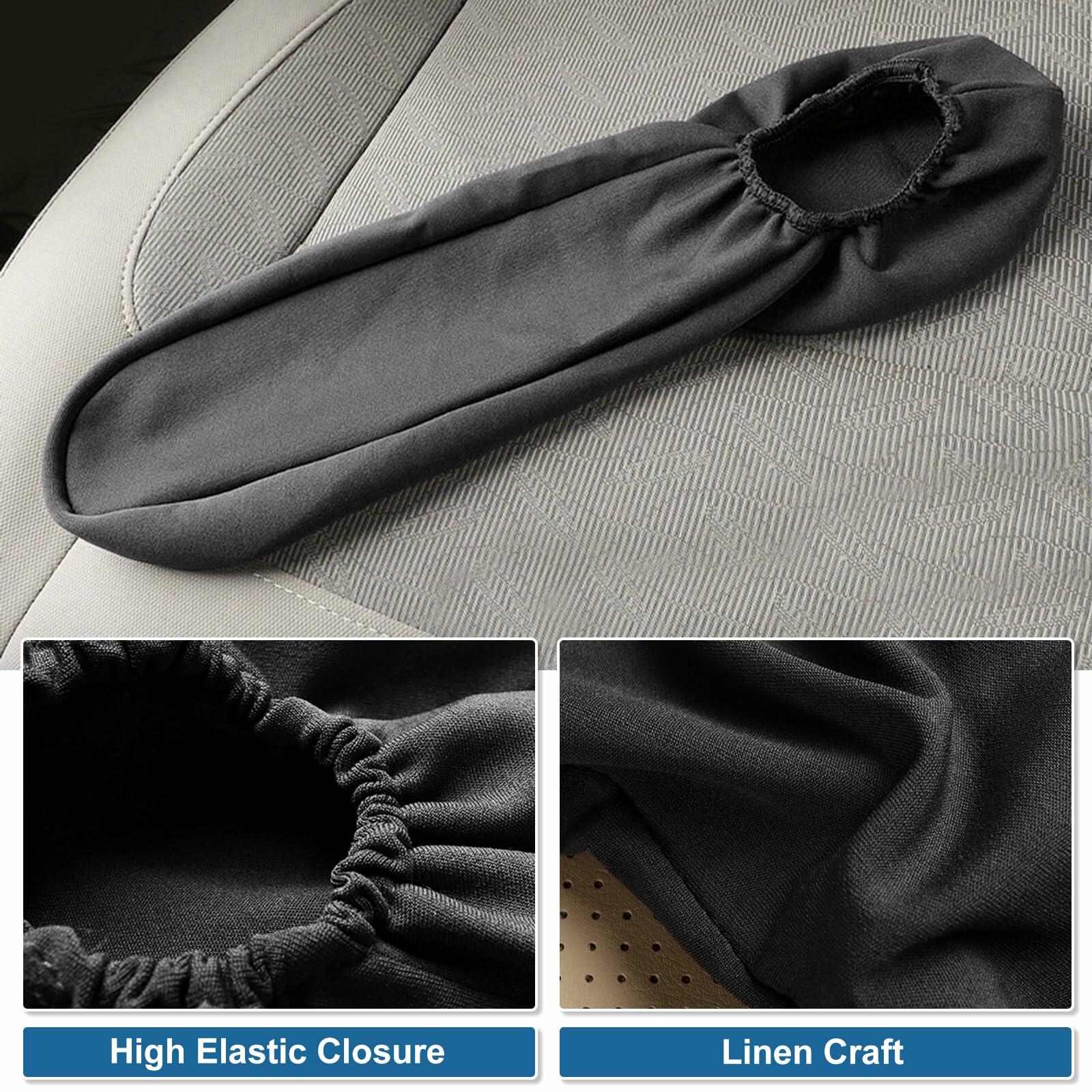 4uni Car Front Seat Armrest Covers Elastic Fabric Universal Fit Black 2 PCS