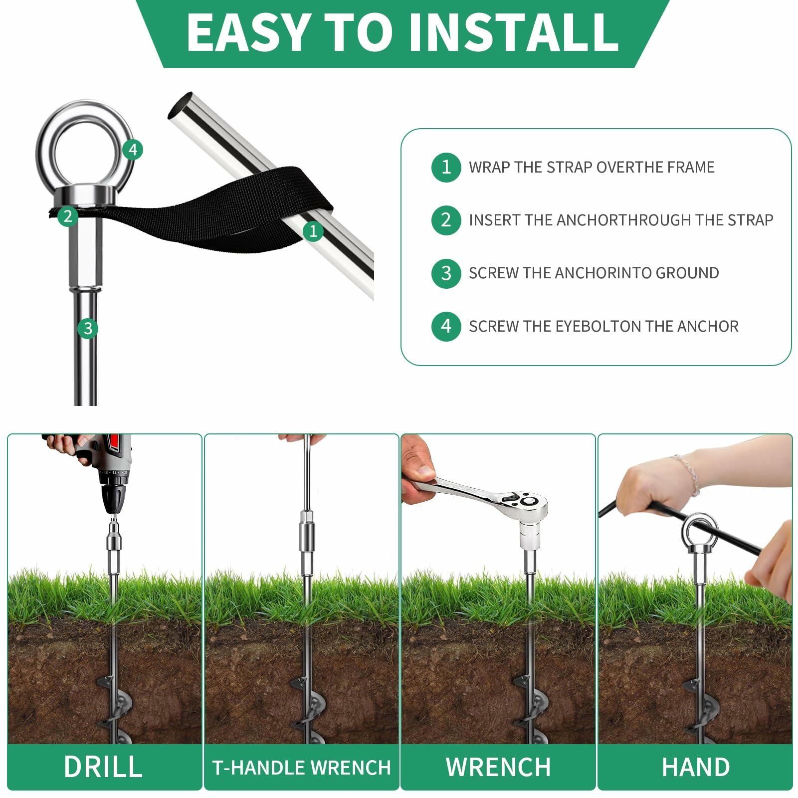 Phopich Ground Anchors 15" Spiral Heavy Duty Earth Anchors with Straps 8 Pack