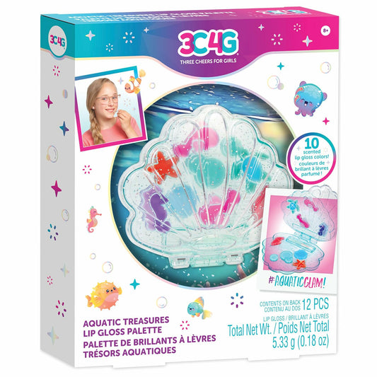3C4G Aquatic Treasures Lip Gloss Palette Clam Case 10 Strawberry Colors