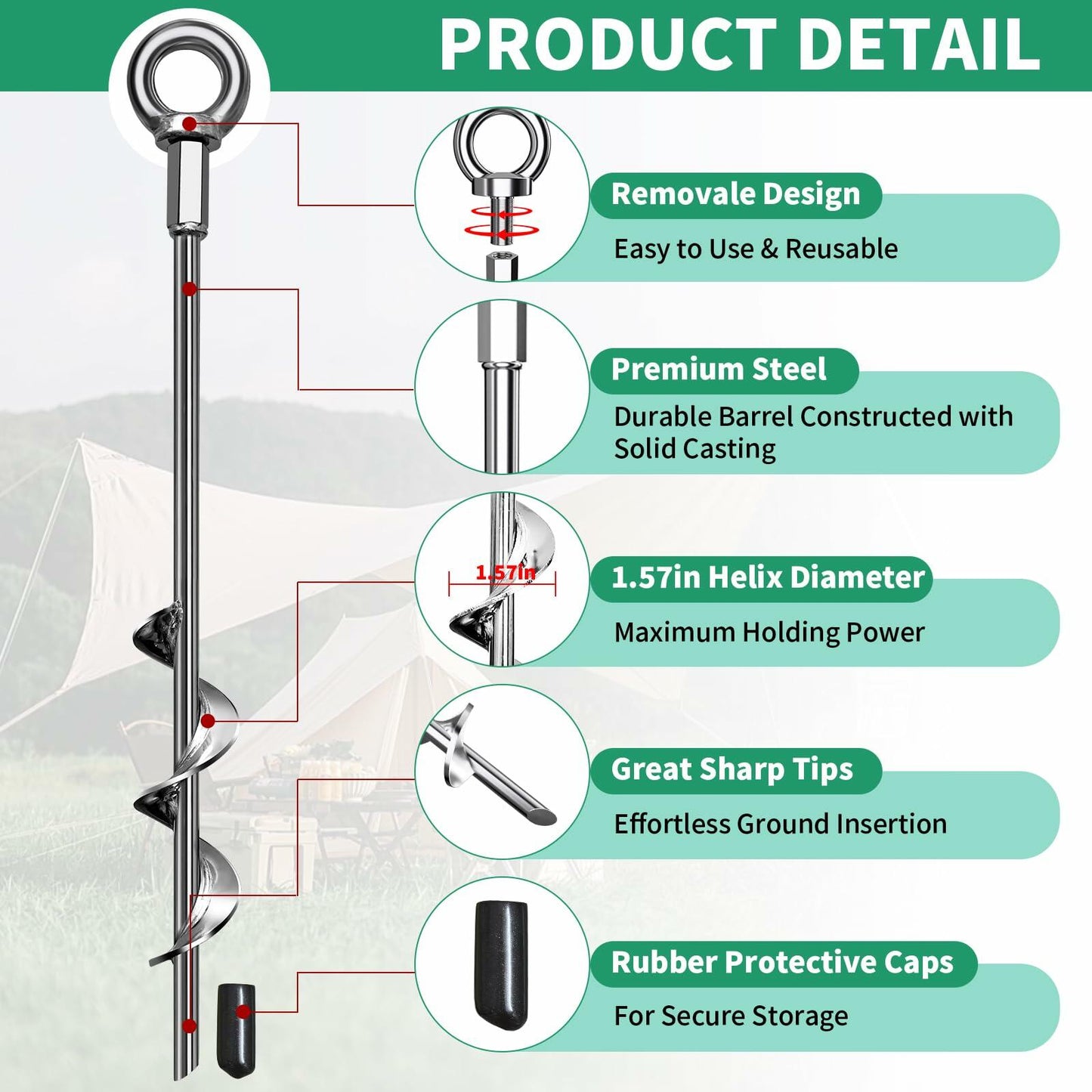 Phopich Ground Anchors 15" Spiral Heavy Duty Earth Anchors with Straps 8 Pack