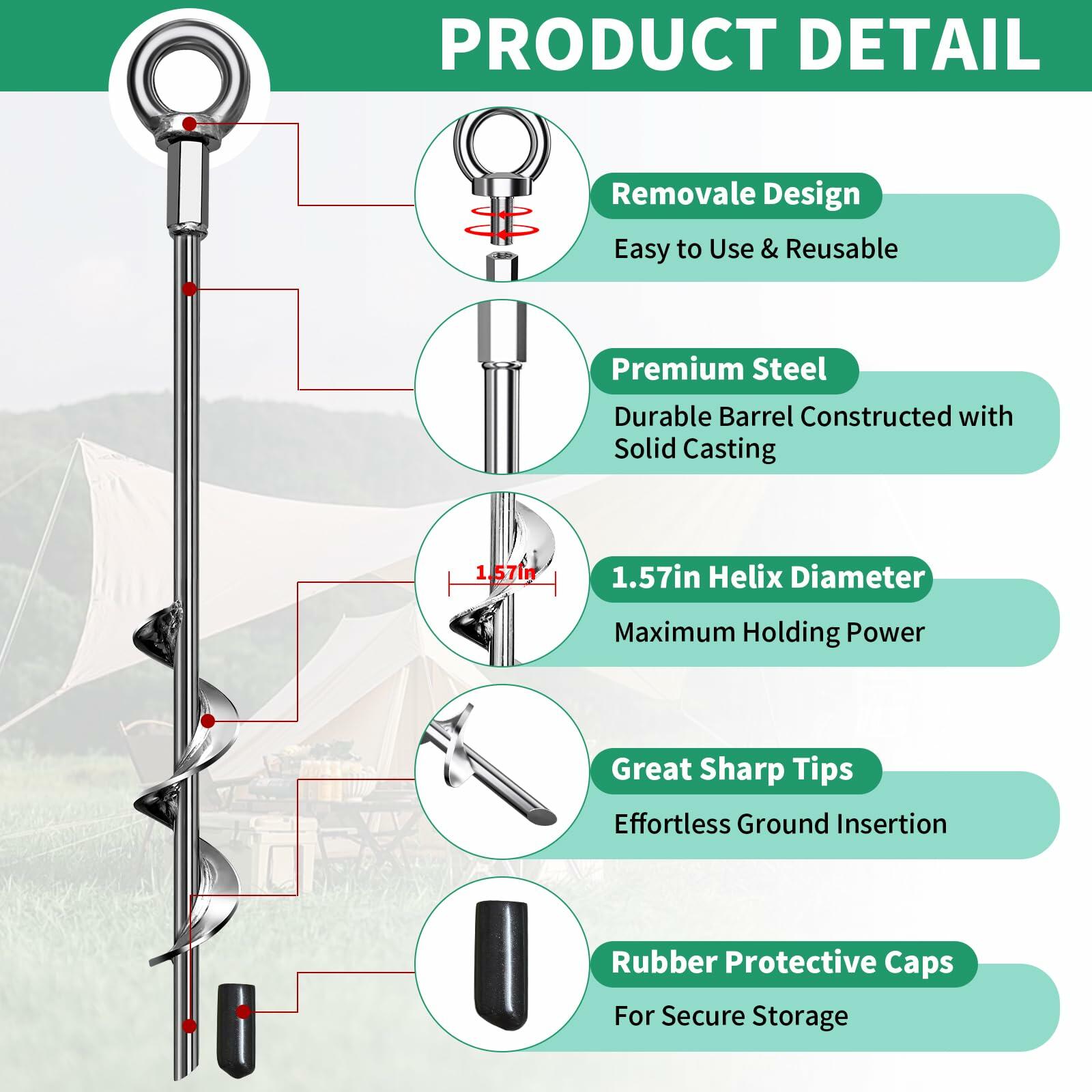 Phopich Ground Anchors 15" Spiral Heavy Duty Earth Anchors with Straps 8 Pack