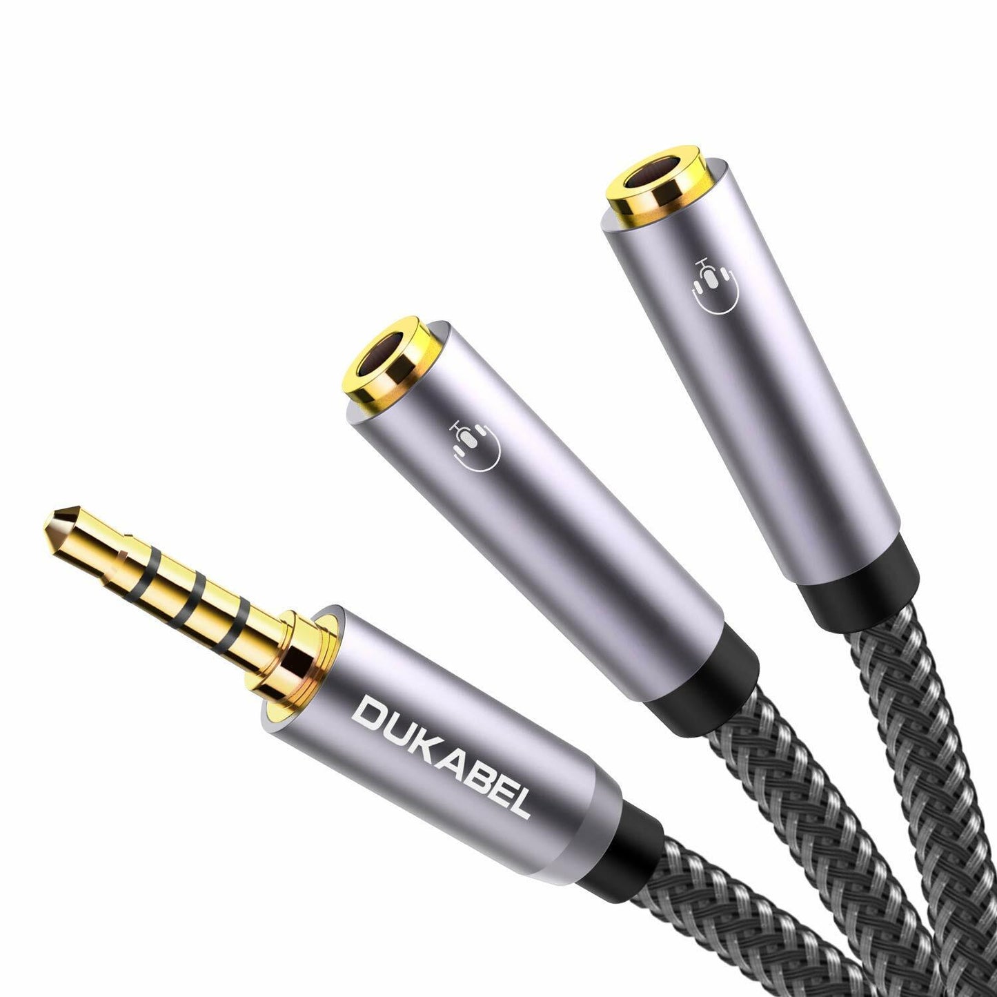 DUKABEL 3.5mm Stereo Audio Y Splitter Cable Grey Dual Headphone Jack Adapter