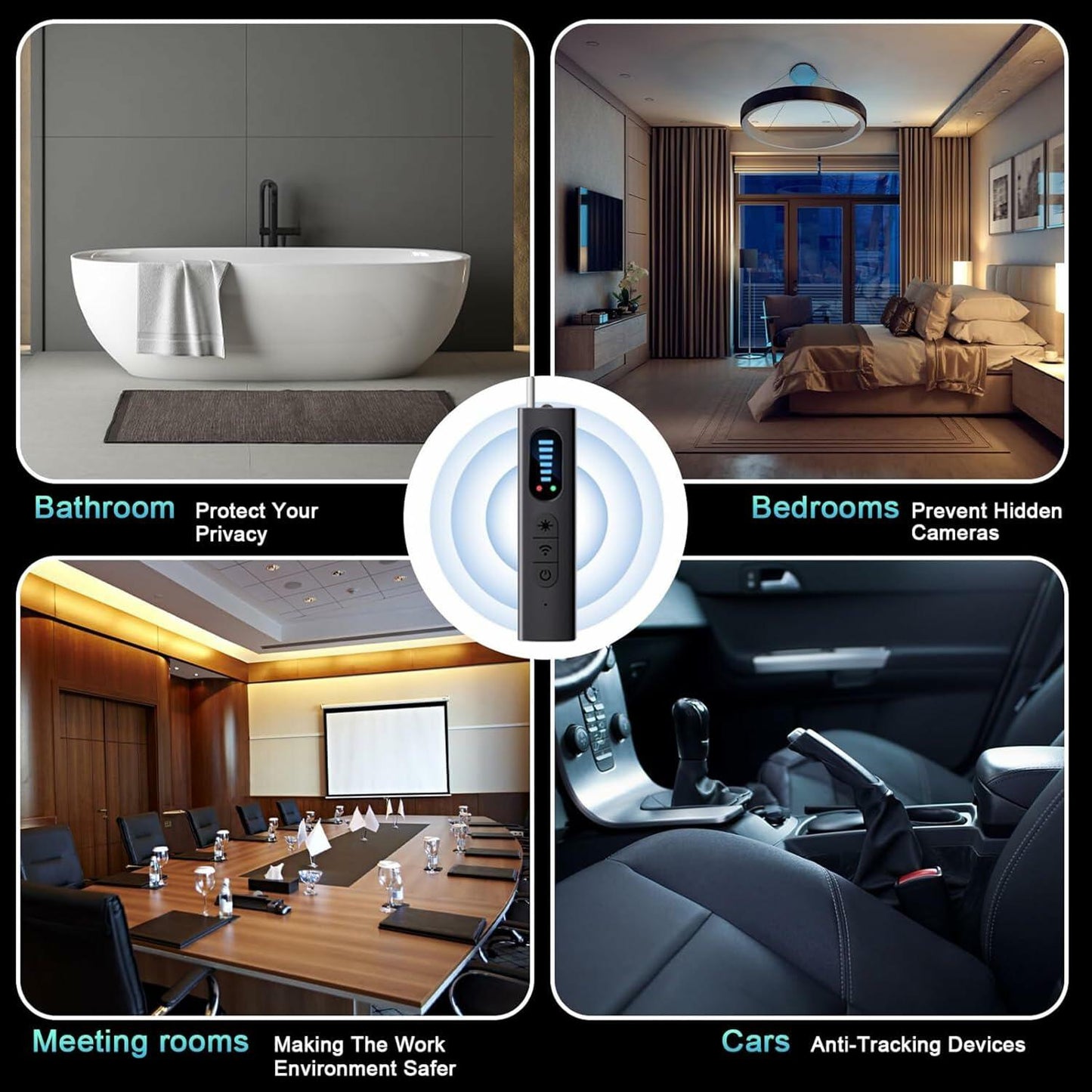 HUSPUR Hidden Camera Detector Portable Spy Finder Wireless Rechargeable Black