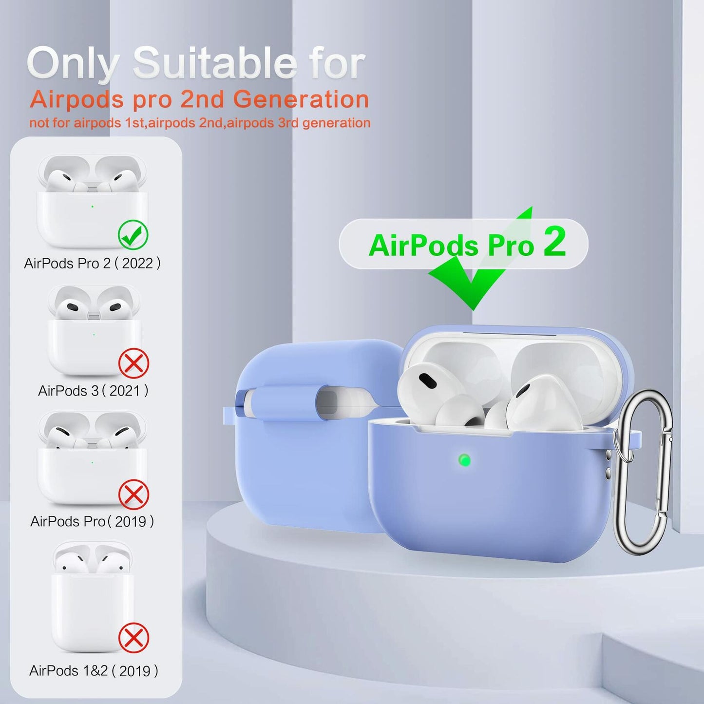 BOBEN AirPods Pro 2 Case Silicone Cover with Lanyard Keychain Blue
