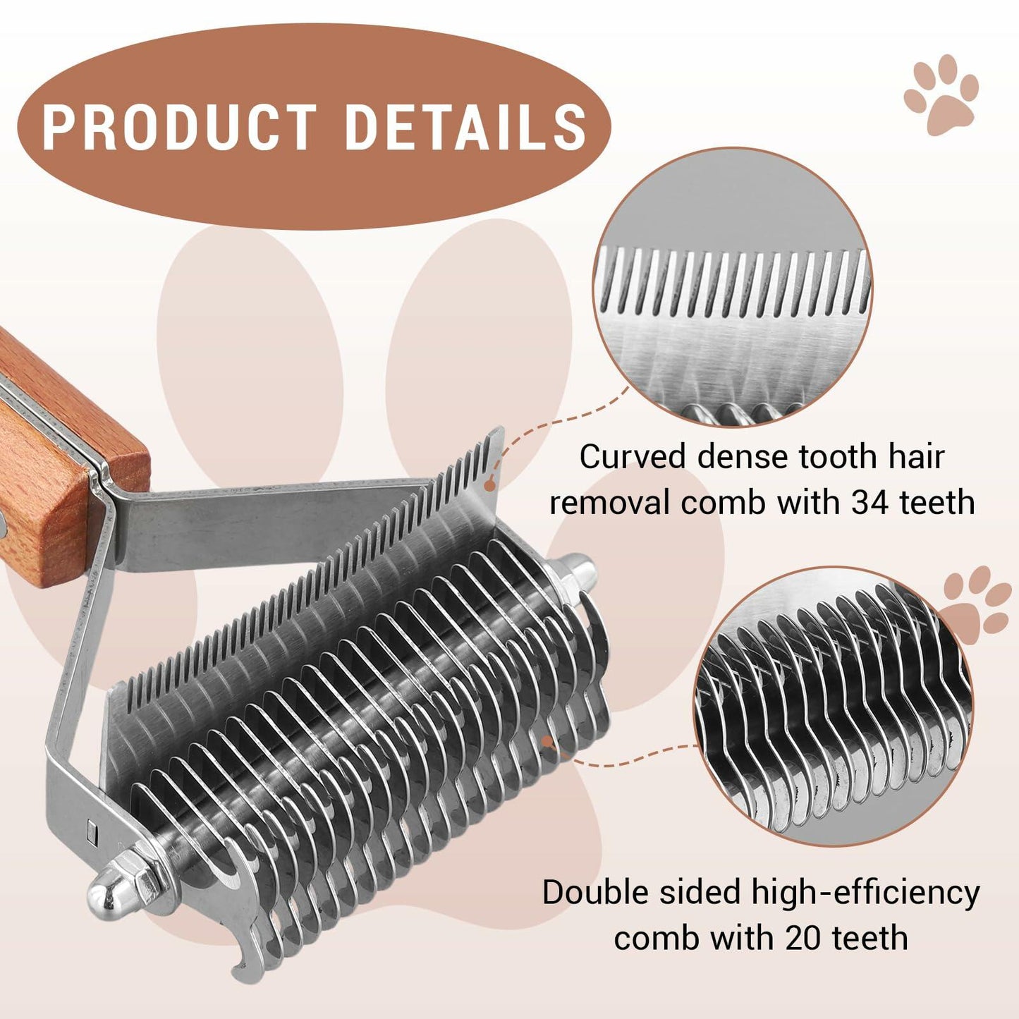 Framad Dematting Brush 2-in-1 Stainless Steel Dog Cat Comb Grooming Tool
