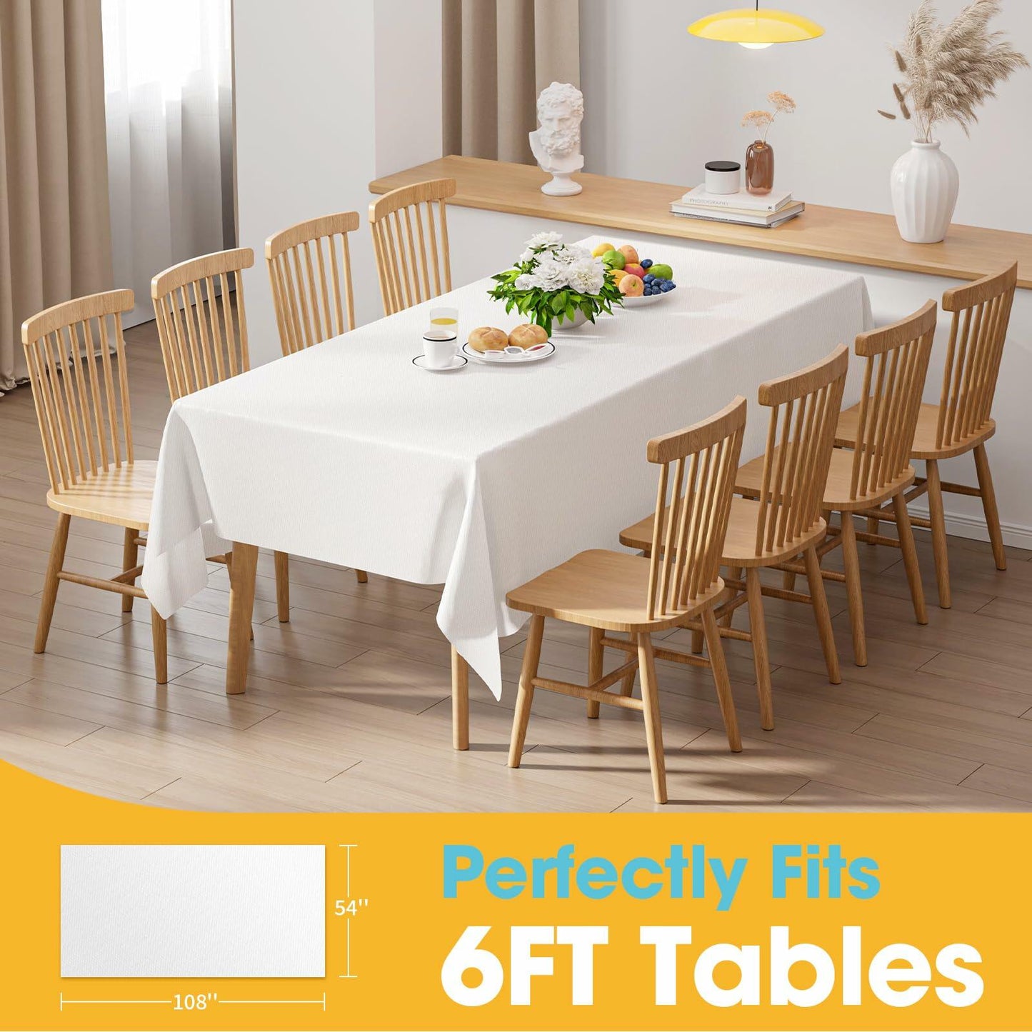 Niuara White Plastic Table Cloth 54x108in Rectangle 4 Pack Waterproof