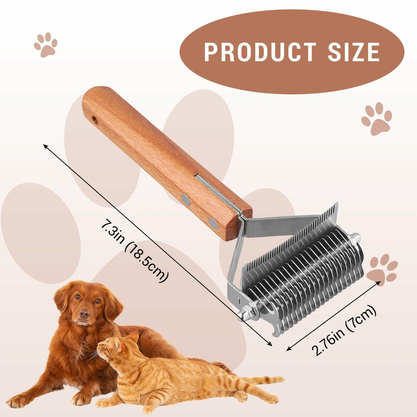 Framad Dematting Brush 2-in-1 Stainless Steel Dog Cat Comb Grooming Tool
