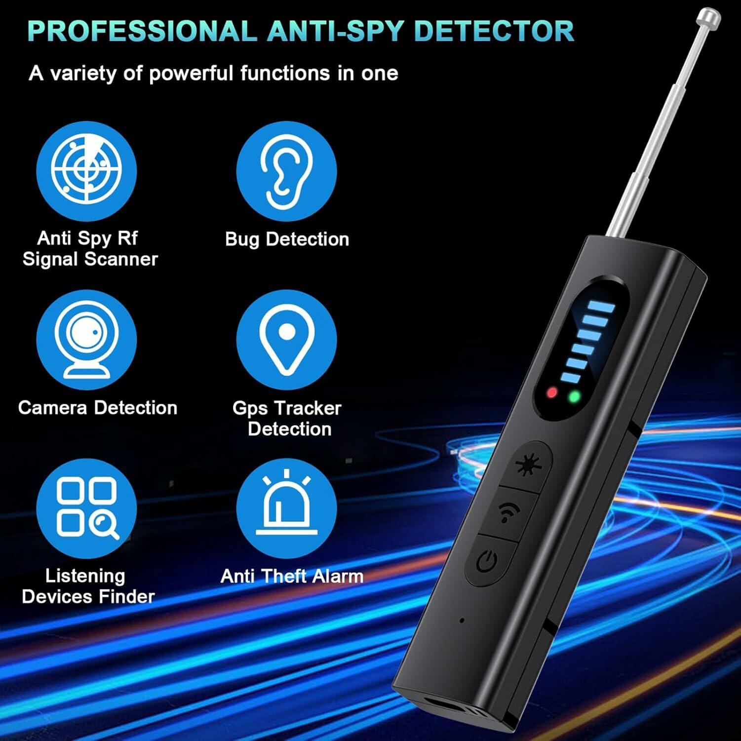 HUSPUR Hidden Camera Detector Portable Spy Finder Wireless Rechargeable Black