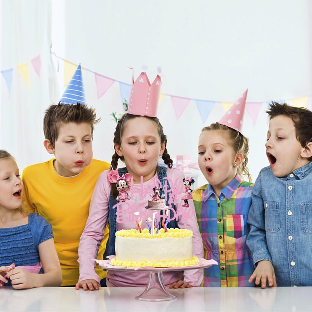 huizebaozhuang Pink Mouse Cake Topper Glitter Double-Sided Birthday Party