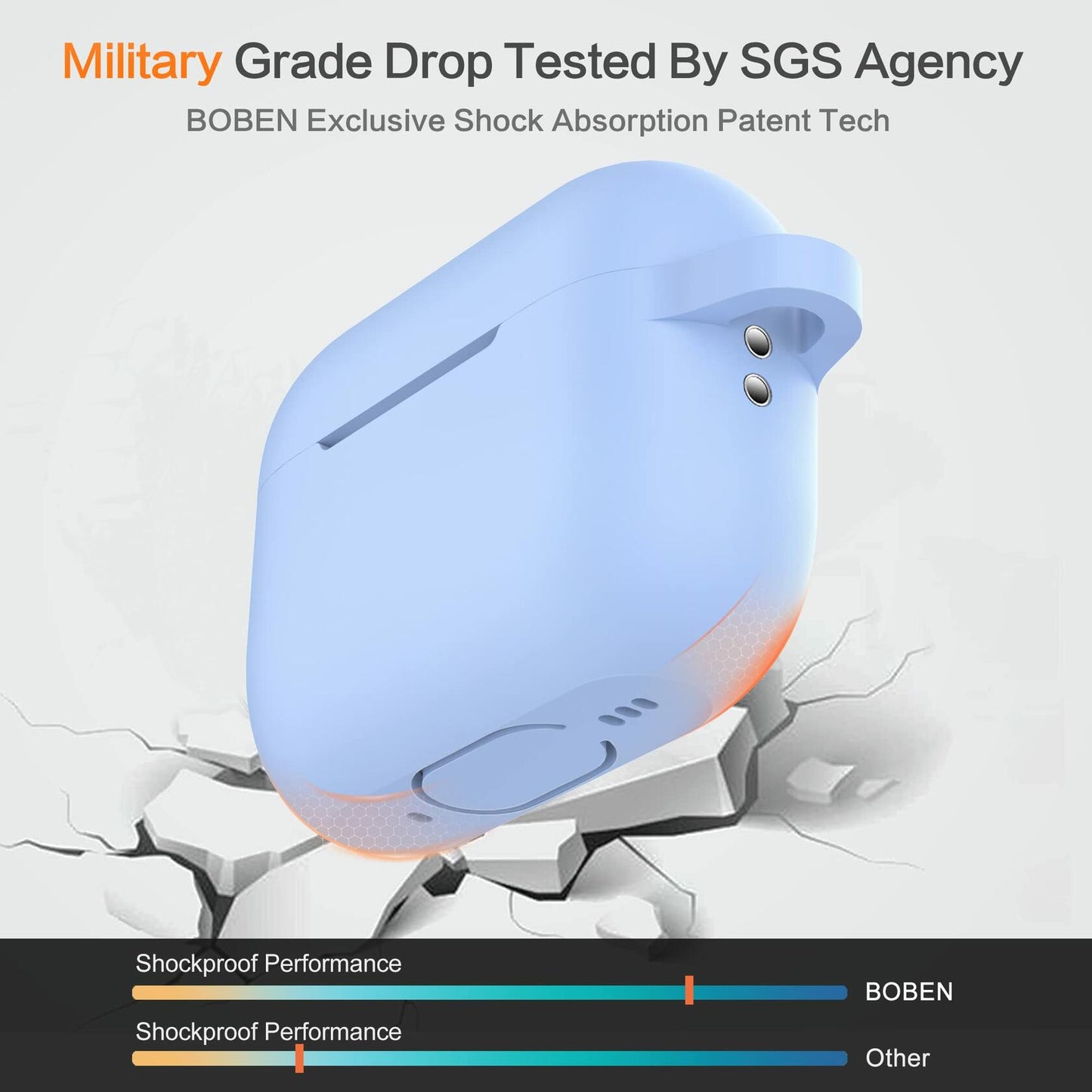 BOBEN AirPods Pro 2 Case Silicone Cover with Lanyard Keychain Blue