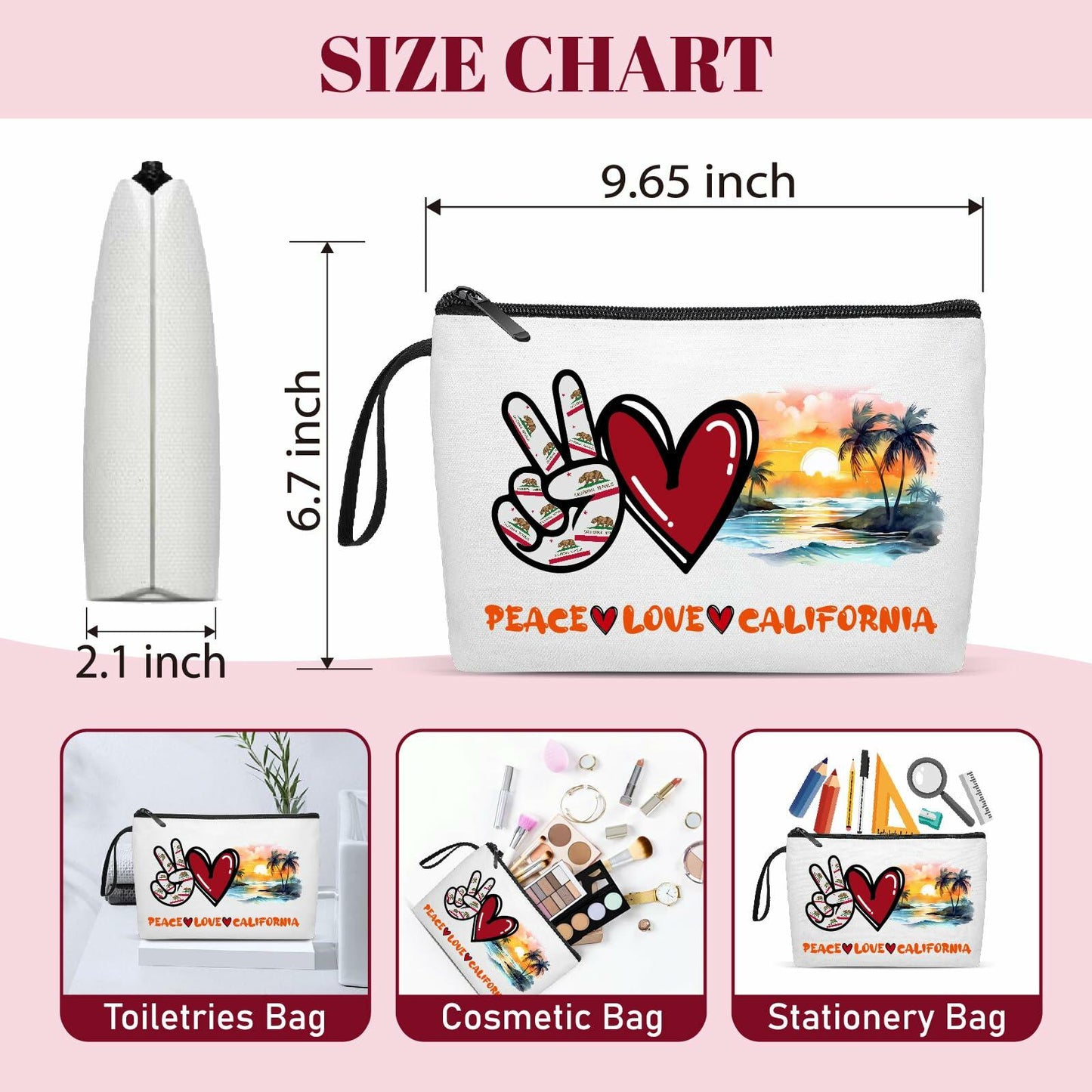 Gostop Texas State Cosmetic Bag Peace Love Texas Makeup Zipper Pouch