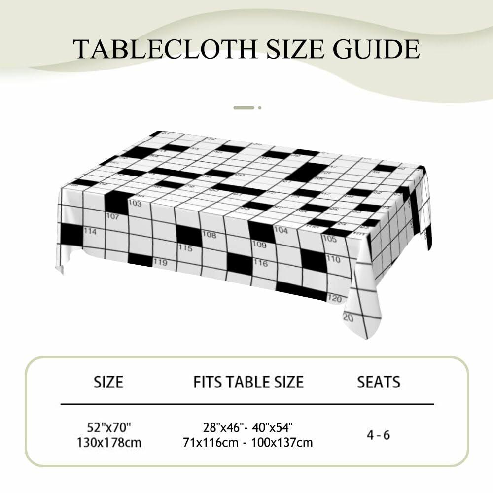 NOHSHE Crossword Puzzle Table Cloth Black White Waterproof 52x70