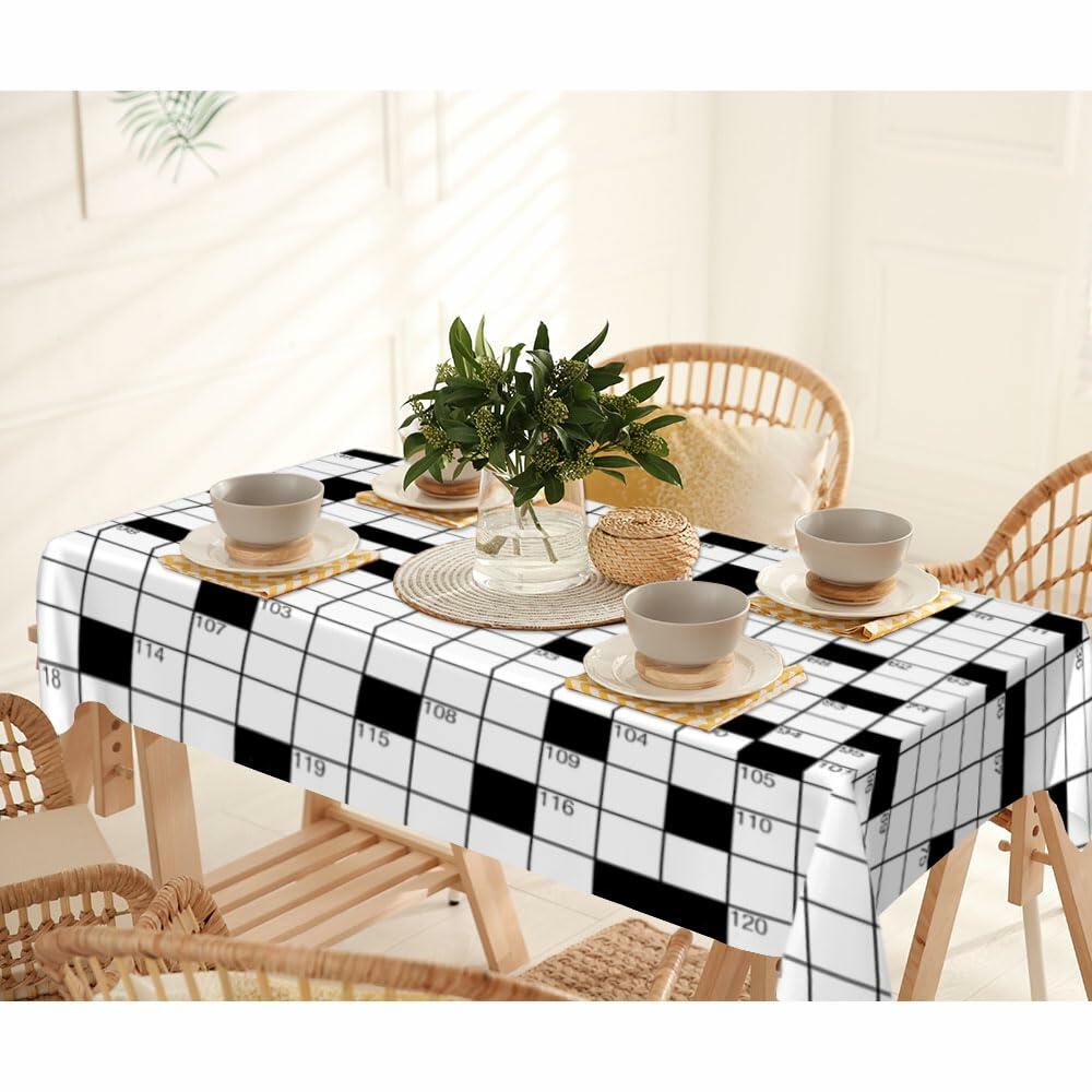 NOHSHE Crossword Puzzle Table Cloth Black White Waterproof 52x70