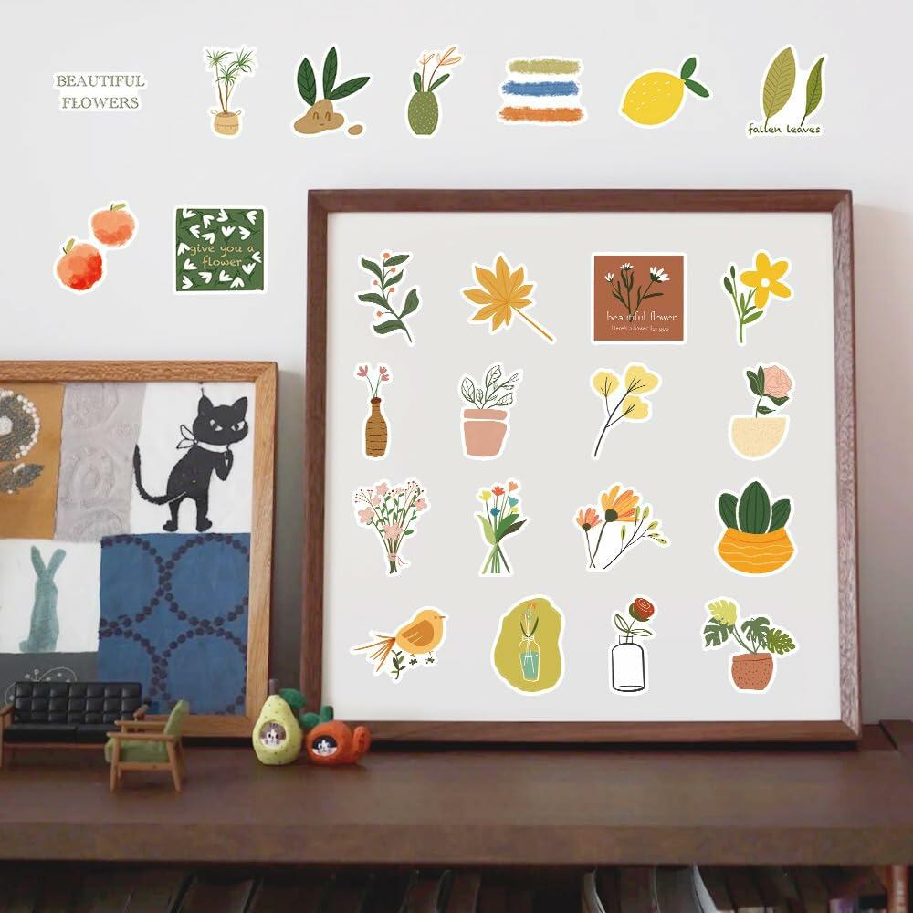 riduk 124Pcs Boho Floral Vinyl Waterproof Stickers for Journaling DIY Decor