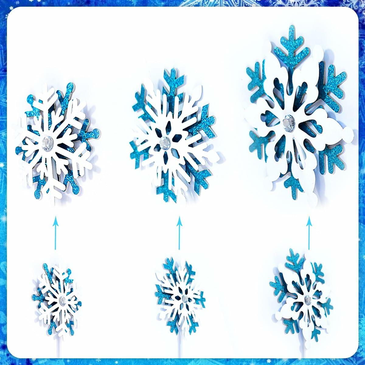 VeSidyHelo Frozen Glitter Cake Topper Set Castle Blue Sparkling 6 Counts