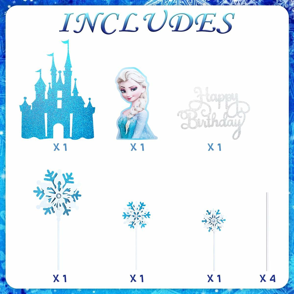 VeSidyHelo Frozen Glitter Cake Topper Set Castle Blue Sparkling 6 Counts