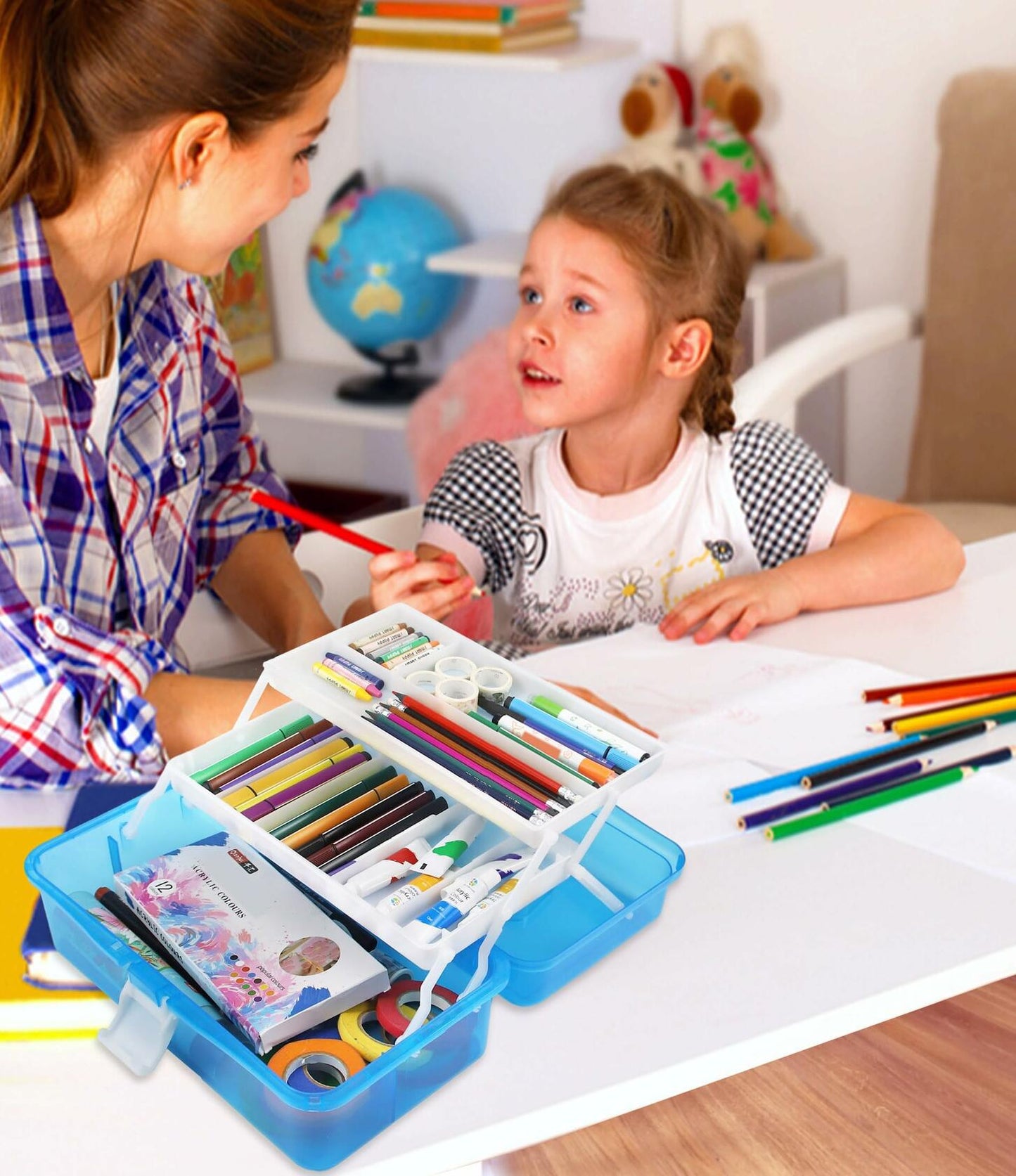 Qudqju 3-Layer Small Tackle Box Organizer with Handle Blue