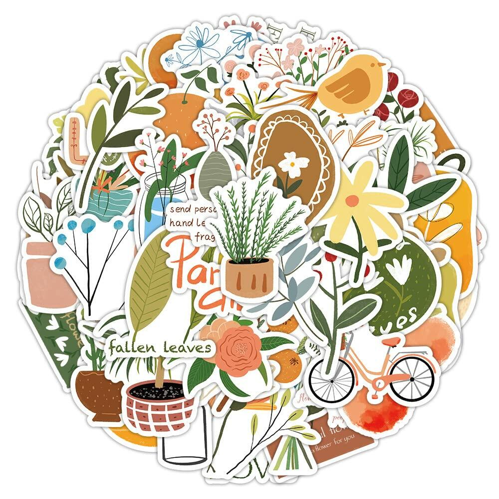 riduk 124Pcs Boho Floral Vinyl Waterproof Stickers for Journaling DIY Decor
