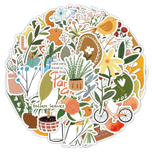 riduk 124Pcs Boho Floral Vinyl Waterproof Stickers for Journaling DIY Decor