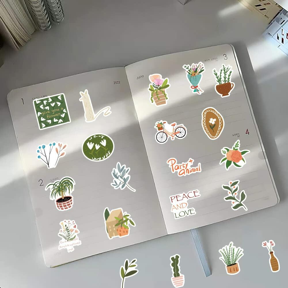 riduk 124Pcs Boho Floral Vinyl Waterproof Stickers for Journaling DIY Decor