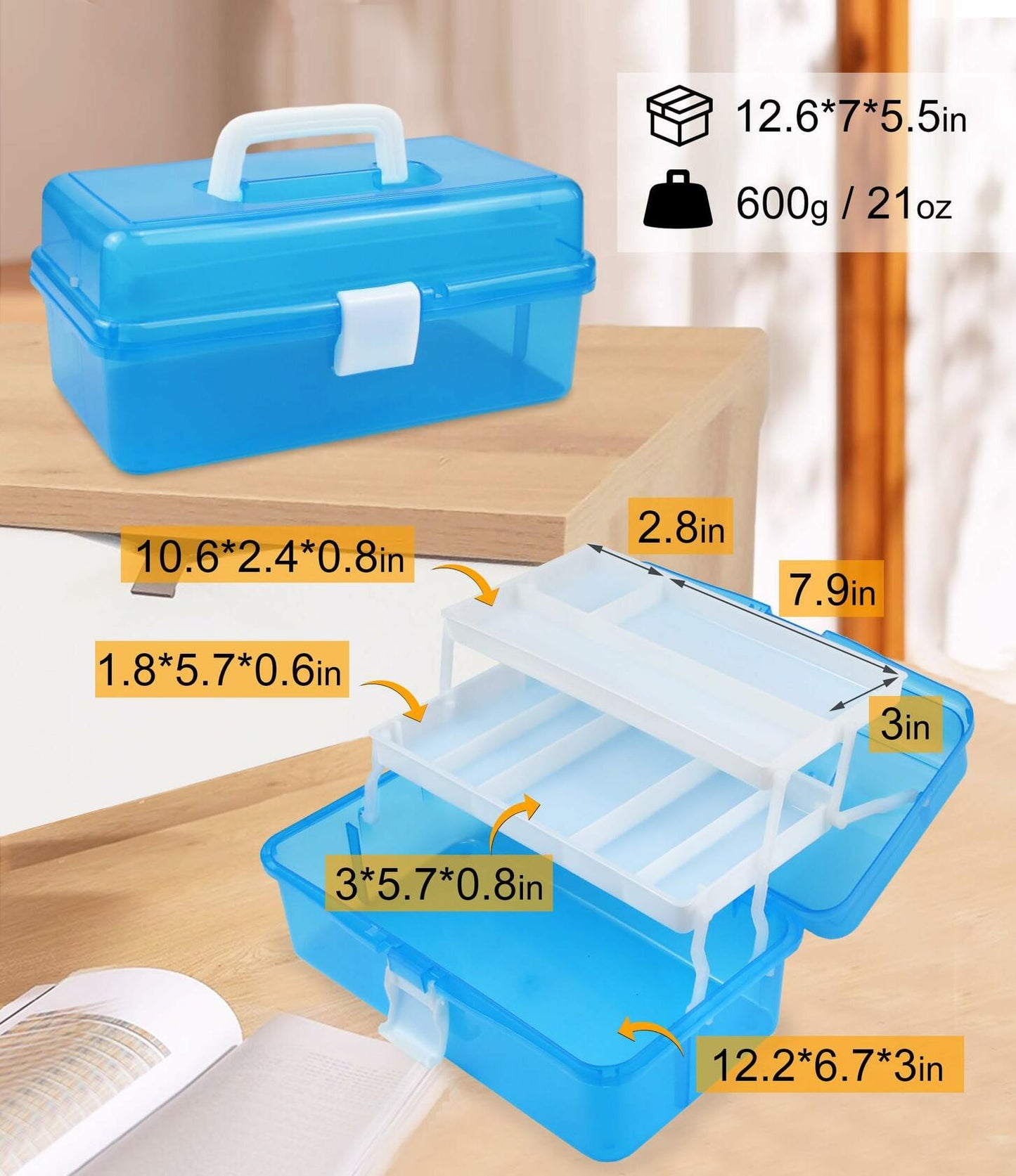 Qudqju 3-Layer Small Tackle Box Organizer with Handle Blue
