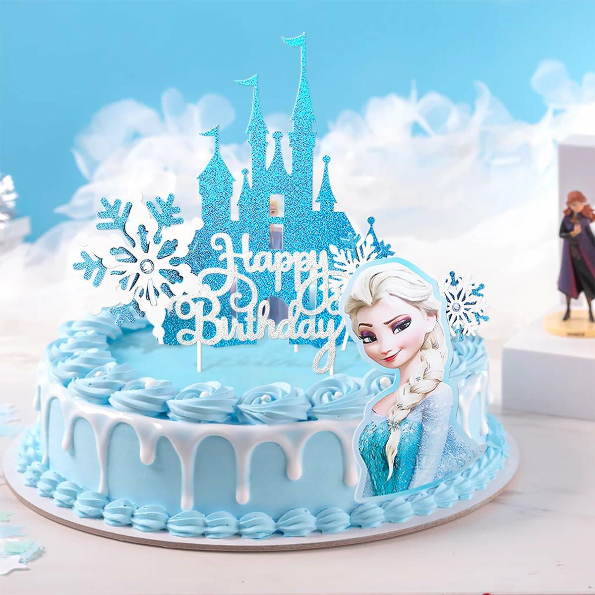 VeSidyHelo Frozen Glitter Cake Topper Set Castle Blue Sparkling 6 Counts
