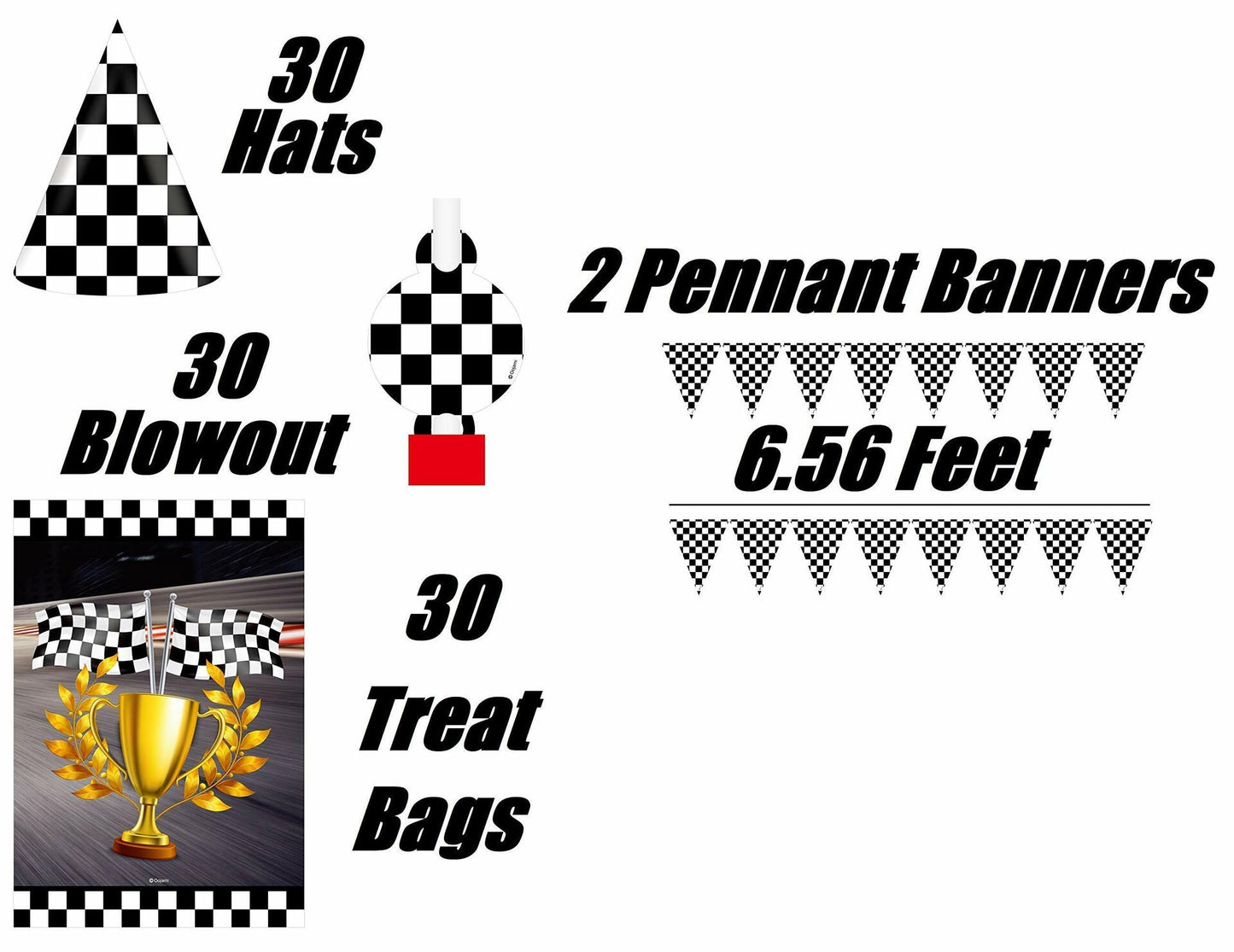 Race Car Party Supplies Set for 30 Kids Hats Bags Banners Swirls Backdrop