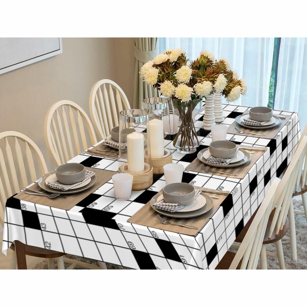 NOHSHE Crossword Puzzle Table Cloth Black White Waterproof 52x70