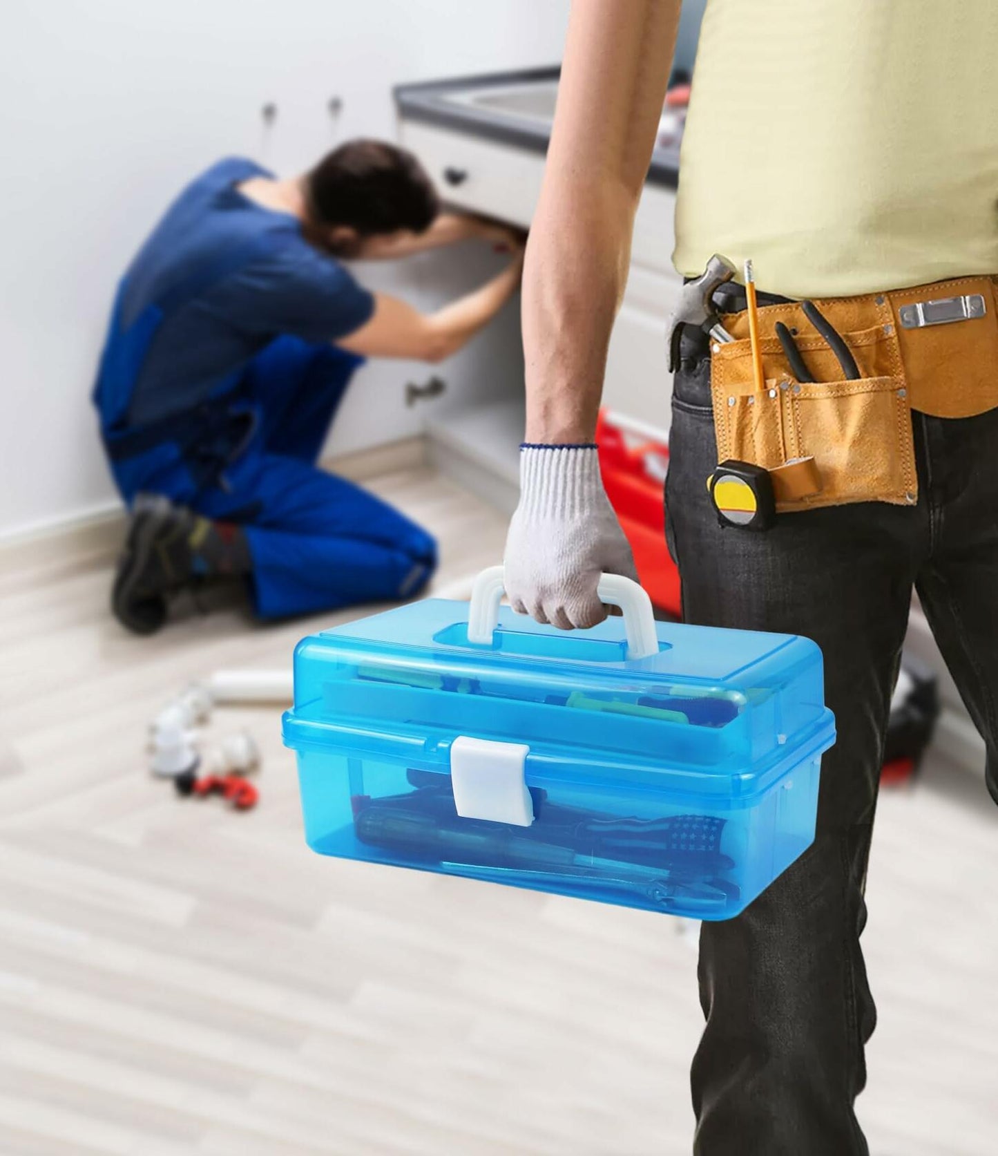 Qudqju 3-Layer Small Tackle Box Organizer with Handle Blue