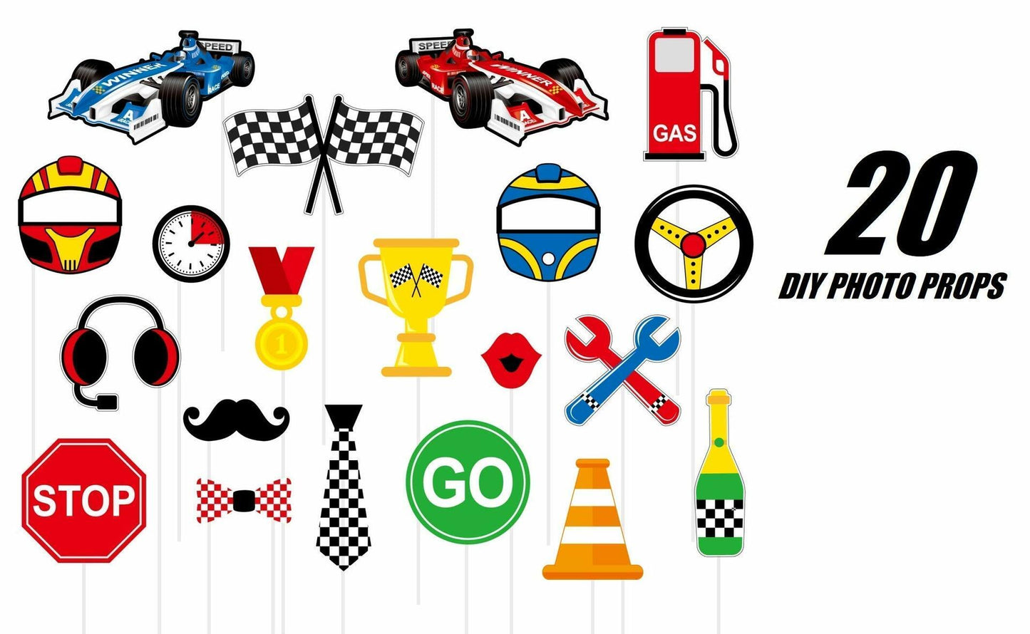 Race Car Party Supplies Set for 30 Kids Hats Bags Banners Swirls Backdrop