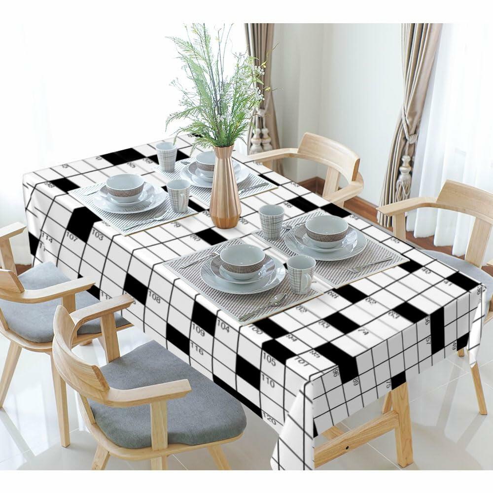 NOHSHE Crossword Puzzle Table Cloth Black White Waterproof 52x70